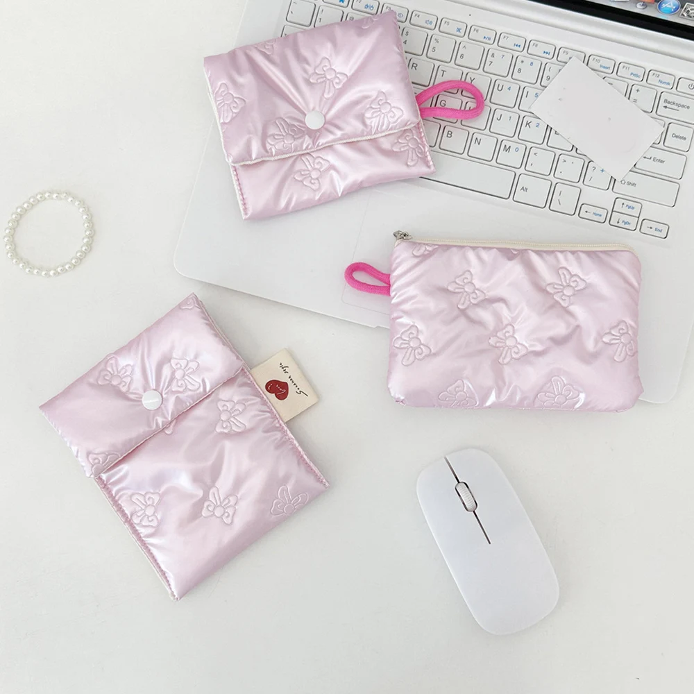 Silver Lingge Bow Pattern Coin Purses Small Canvas Coin Wallet Zipper Pouch Lady Girls Earphone Coin Key Money Storage Bag