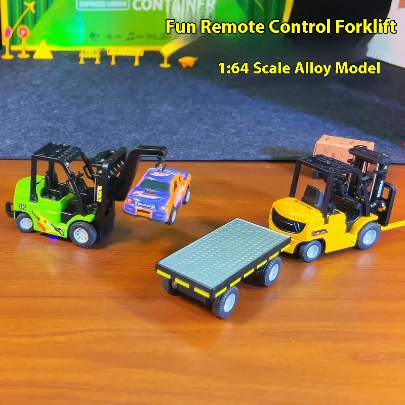 1:64 Full Proportion Alloy Remote Control Forklift With Pallet 2.4g Fun Toy Mini Desktop Toy Birthday Gift For Children