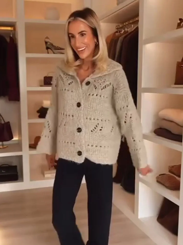 

HH женский 2026, весенне-осенний новый модный вязаный кардиган с толстыми иглами, женский дышащий универсальный повседневный короткий свитер