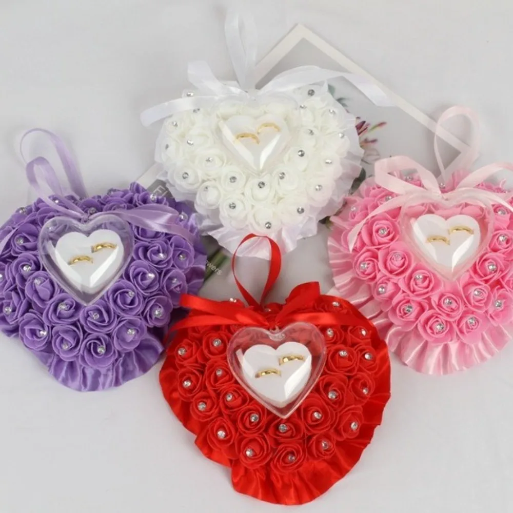 Creative Romantic Wedding Ring Pillow European Elegant Heart Ring Pillow Transparent Box Jewelry Case For Wedding