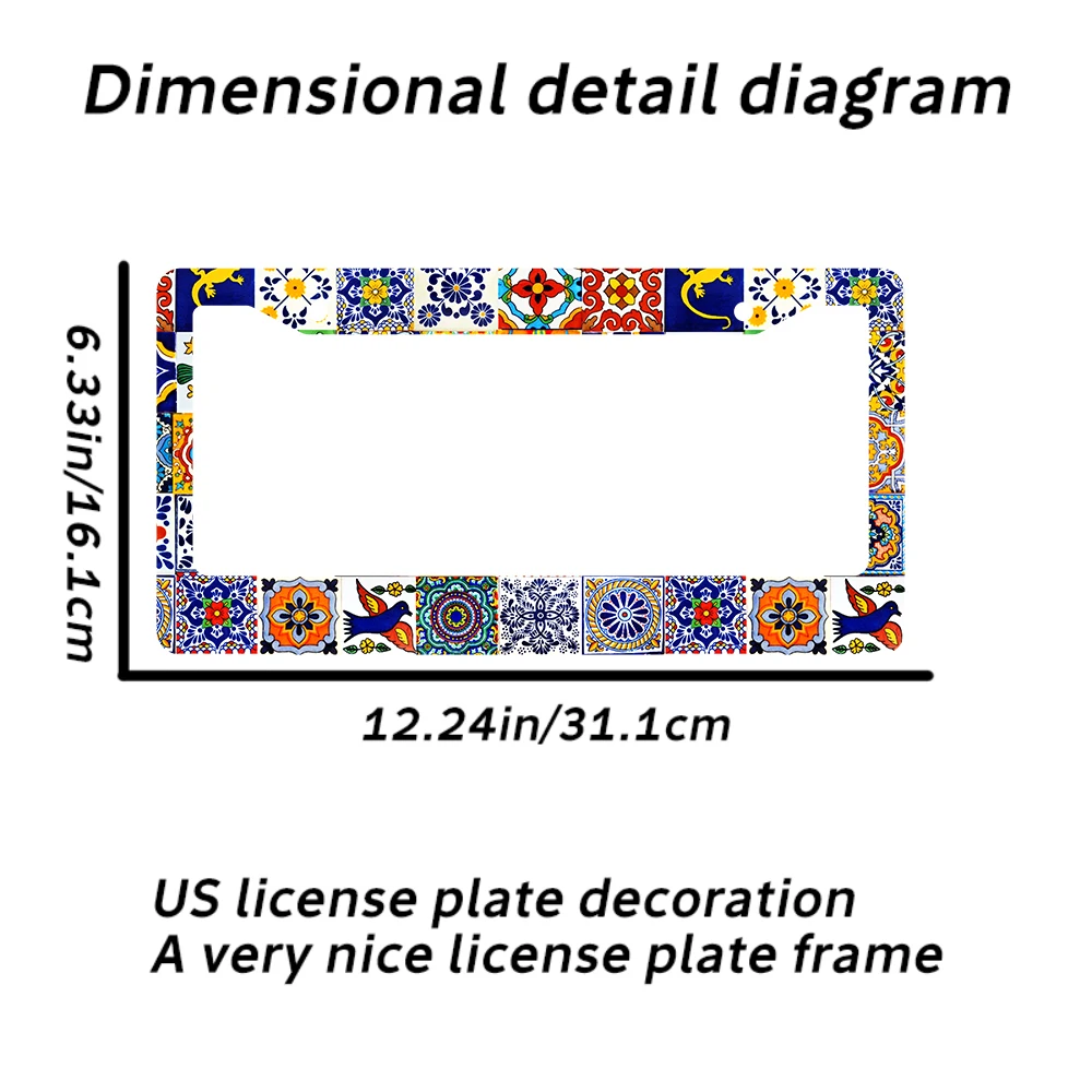 إطار لوحة ترخيص بفتحتين بنمط الأزهار الملونة، مادة الألومنيوم، مقاس 6 × 12 بوصة مع مجموعة براغي، هدية تزيين السيارة