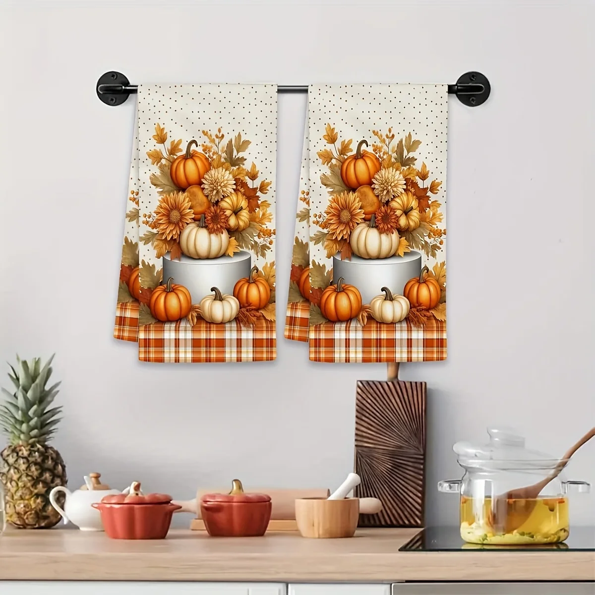 2Pcs Fall Pumpkin Maple Leaf Kitchen Towels Absorbent Cleaning Cloth Winter Home Goods Thanksgiving Christmas Gift