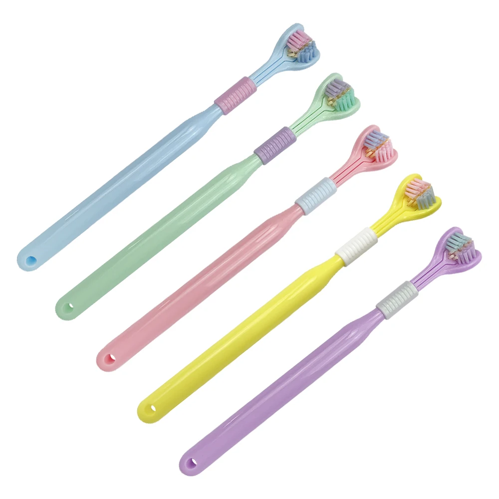 1PC Three Sided Soft Hair Tooth Toothbrush Adult Toothbrush Ultra Fine Soft Bristle Oral Care Safety Teeth Tongue Cleaning Brush