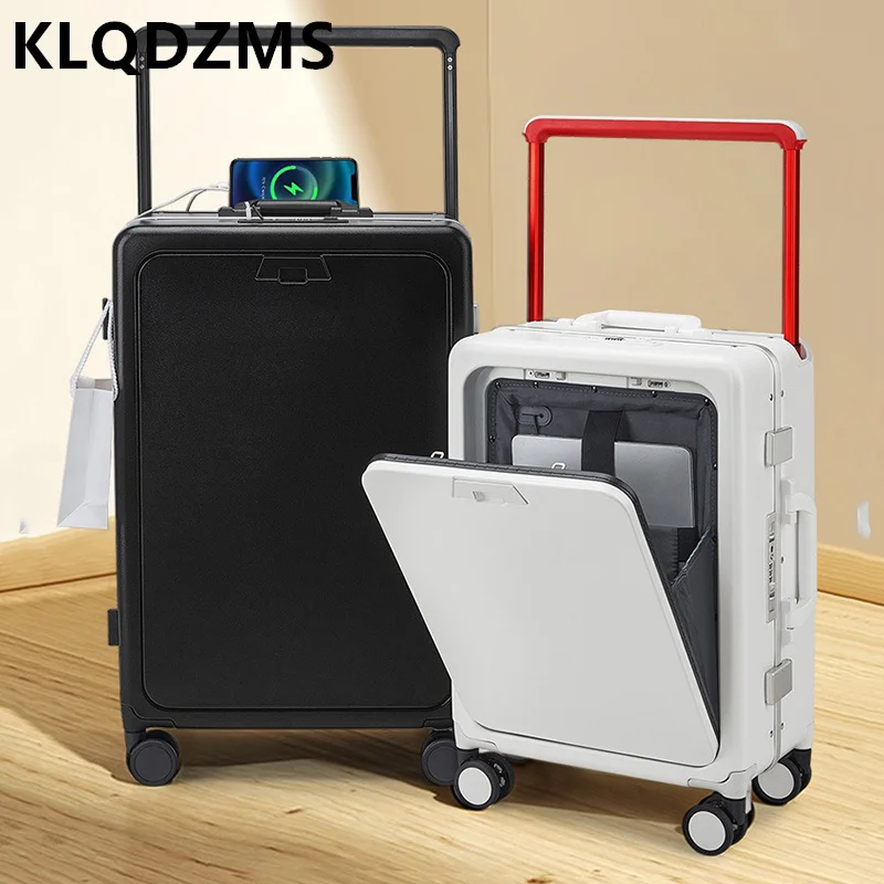 

KLQDZMS High Quality Luggage Bag Front Opening Laptop Boarding Case 20"24 Inch Trolley Case Women's USB Charging Cabin Suitcase