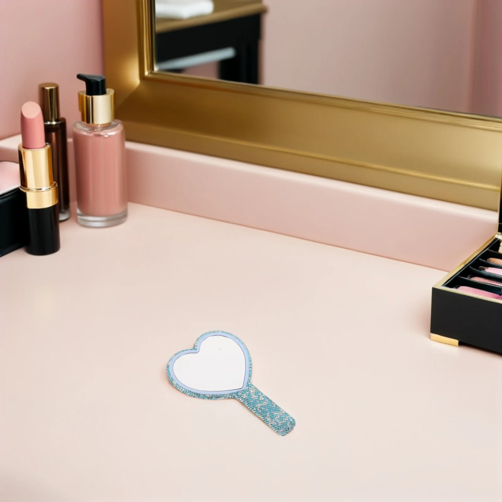 휴대용 하트 모양 손거울 인체공학적 손잡이 콤팩트 플라스틱 메이크업 미러 가벼운 개인용 포켓 여행용 화장 거울