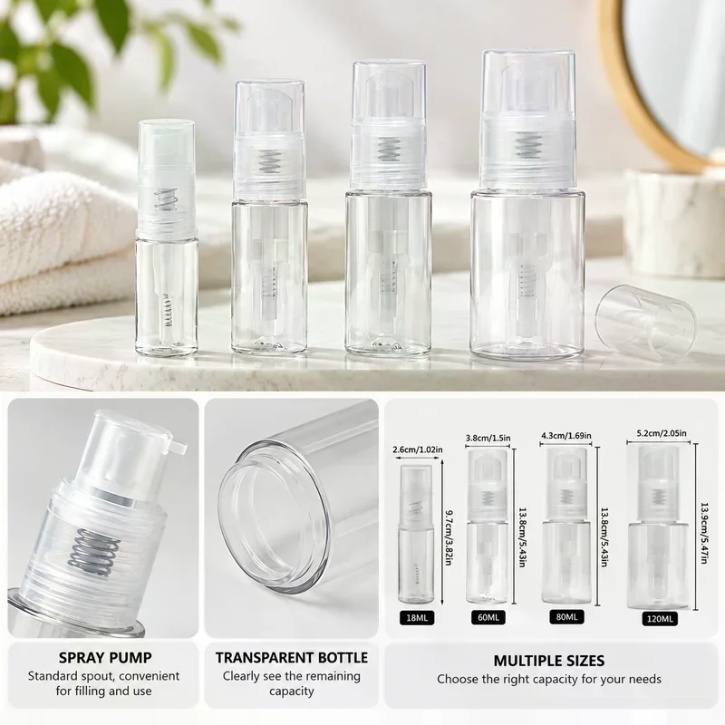 18/60/80/120ml Powder Atomizer Bottle Refillable Barber Talcum Powder Emulsion Spray Travel Container Lotion Dispenser Salon
