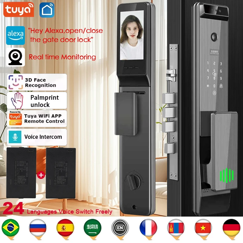 

Tuya Smart 3D Face Door Lock Security Face & Camera Monitor Интеллектуальный пароль от отпечатков пальцев Биометрический электронный ключ разблокировки