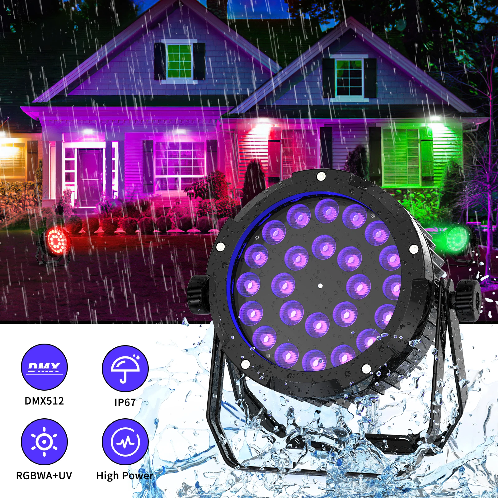 U'King Wasserdichtes RGBWA+UV Par Licht DMX512 24x10W 6in1 LED Bühnenlicht DJ Licht für Disco Dance Hall Party Bar Performance – Detail 1