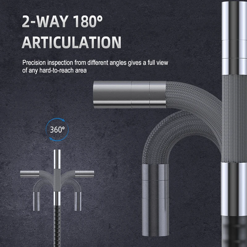 Câmera articulada do endoscópio, apoia IOS e Android, câmera impermeável da detecção, 1080P, LED, encanamento industrial automotivo, 360 °
