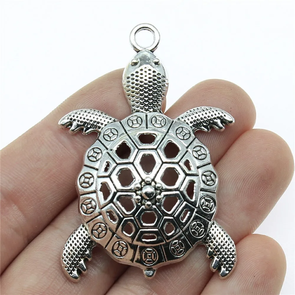 WYSIWYG 2pcs 55x37mm Color de plata antiguo encanto tortuga colgantes gran tortuga encanto tortuga colgantes