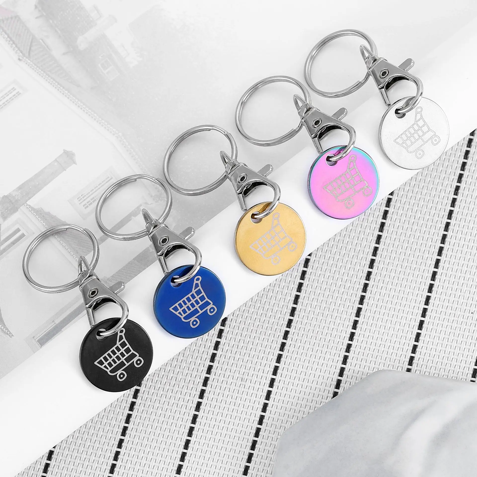 1/6Pcs Metal Cart Trolley Tokens Keychains Small Stainless Steel Shopping Cart Tokens Key Ring Supermarket Accessories Брелки