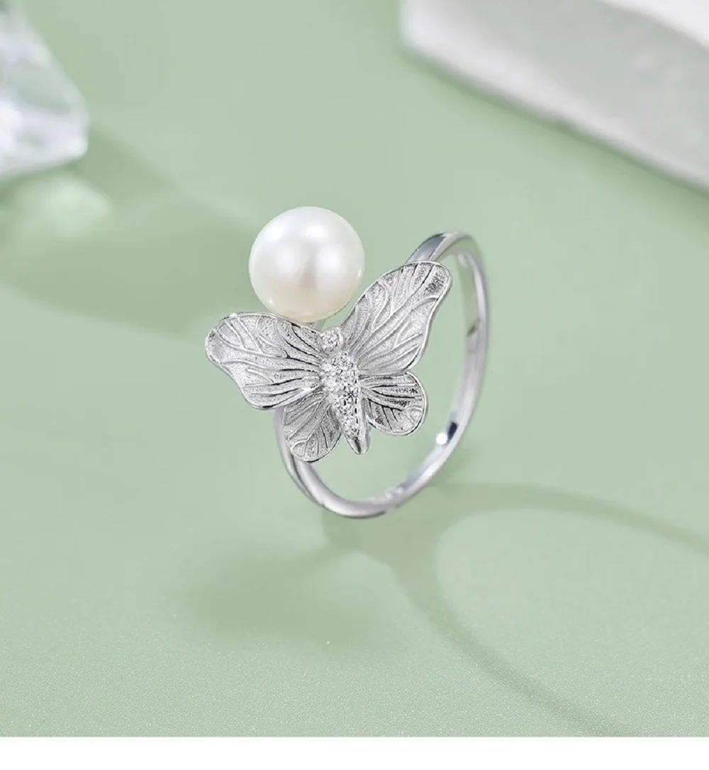 

Новое/жемчужное кольцо AAAA8-9 мм с натуральным круглым жемчугом Южного моря и бабочкой, открытое кольцо 925s