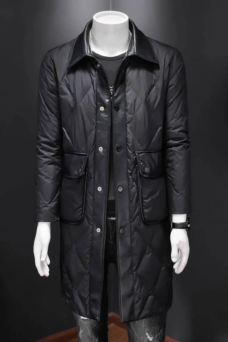 2025 Winter Plaid Duck Down Jacket Top Quality Vintage Down Jacket Clothing Mid-length Long Black Duck Down Coat Kurtka Zimowa