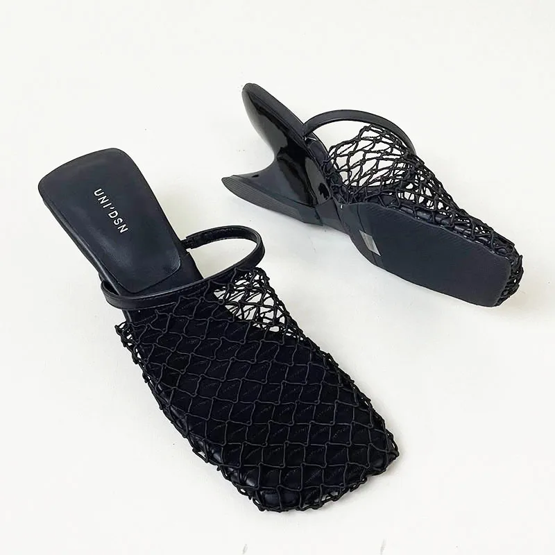 Calzature dorate Mesh Women zeppe pompe scarpe muli New 2024 Luxury Fashion Shallow Ladies zeppe sandali scarpe scivoli femminili