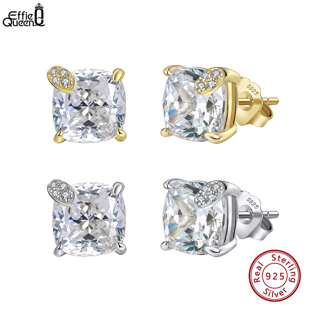 

EFFIE QUEEN Soild 925 Sterling Silver 5A Cubic Zircon Stud Earrings For Women Gift Shiny CZ Ear Stud Wedding Party Jewelry LZE58
