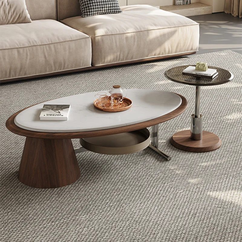 

Italy Style Minimalist Microcrystal Oval Coffee Table Set Luxury Tea Table Living Room Small Space End Tables Modern Home Decor