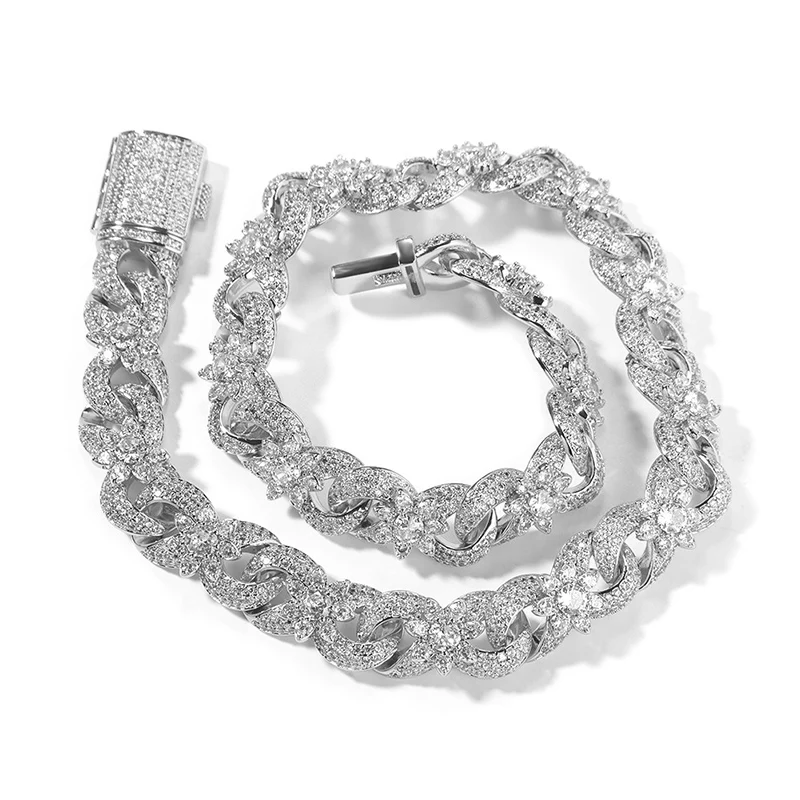 

Хип-хоп 5A+ CZ Stone Bling Iced Out Flower Infinity Круглая кубинская цепочка-цепочка для мужчин, рэперские украшения, цвет: золото, серебро