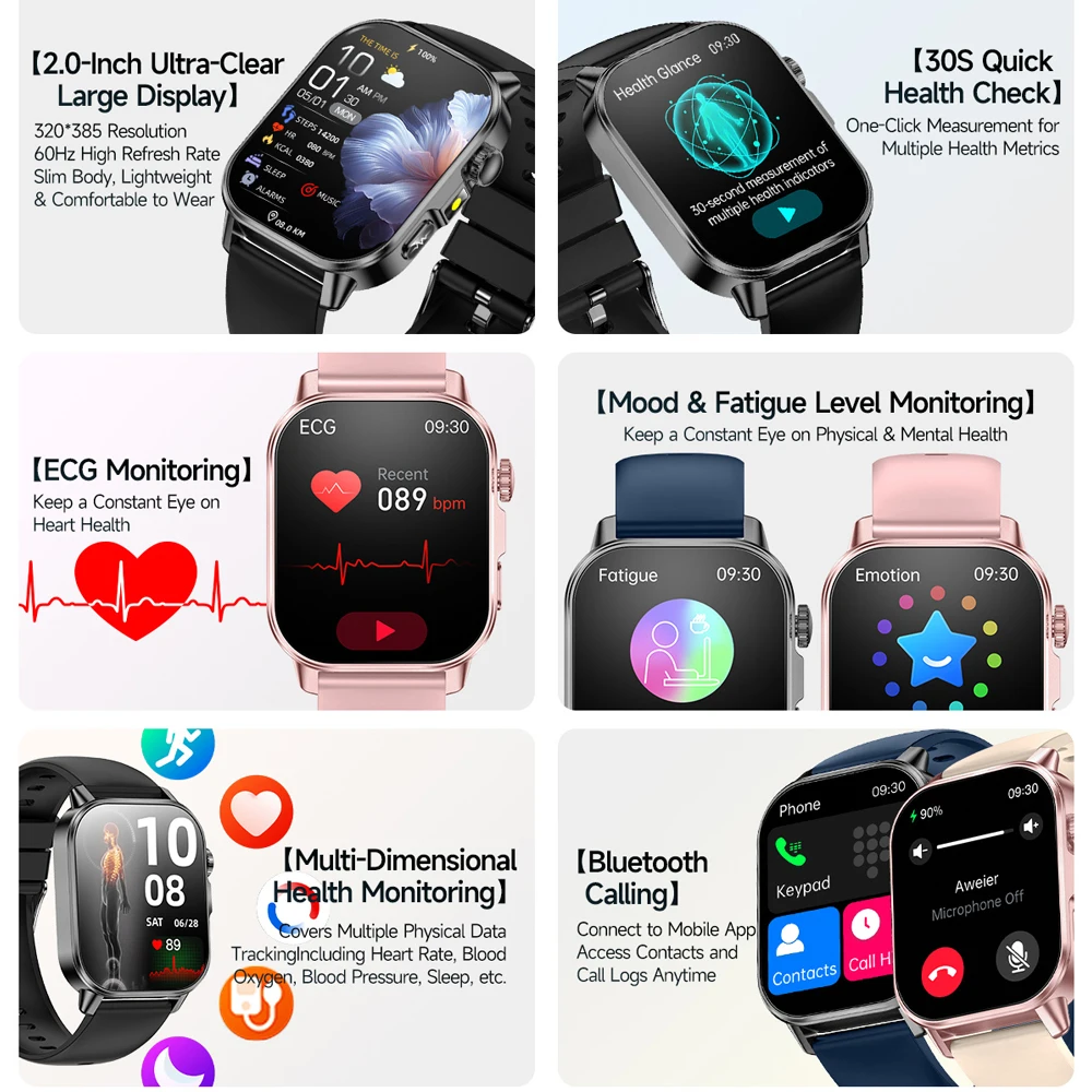 2026 New Professional-Grade Health Smart Watch Men ECG BP HR Uric Acid Lipid BMI Body Analysis Bluetooth Call Smartwatch Women