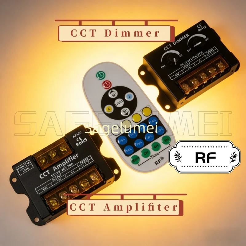 Dual color temperature Amplifiter power Signal Repeater CCT Dimmer led strip for WW CW Lamp tape LED Amplifier Dual knob DC5-24V