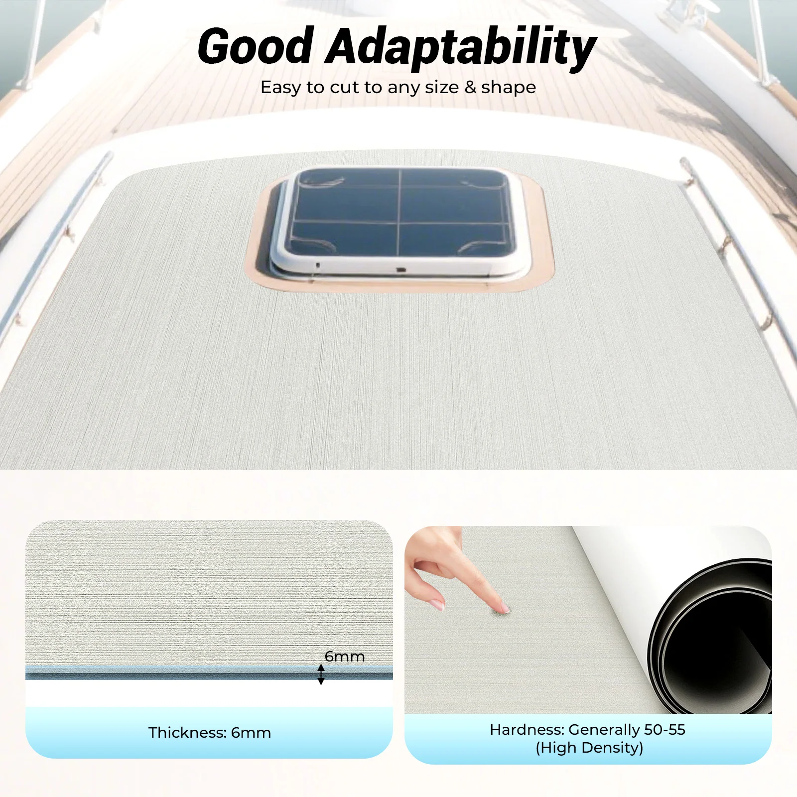 

Boat Decking Self-Adhesive Mat EVA Flooring Grey Modern Rectangle 50-55 Hardness High Density