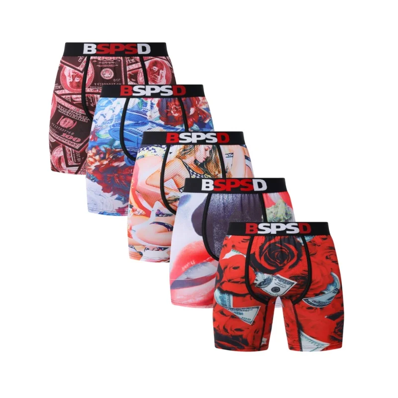 

5 шт., мужские боксеры для фитнеса, длинные трусы-боксеры, шорты, сексуальное дышащее удобное нижнее белье с принтом, быстросохнущие мужские боксеры, плавки