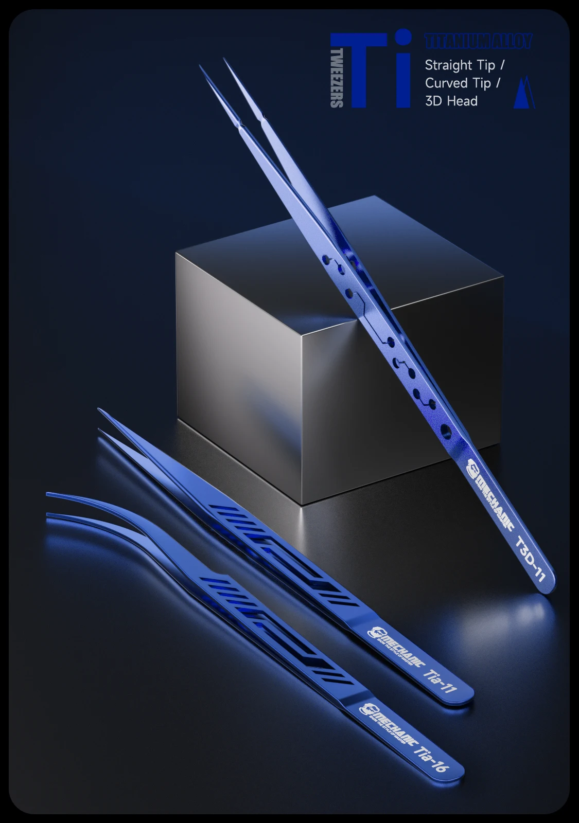 MECHANIC Tia-11/16 Titanium Alloy ESD Tweezers - 3D Curved & Straight Tips High Precision Anti-Corrosion Tool Electronics Repair