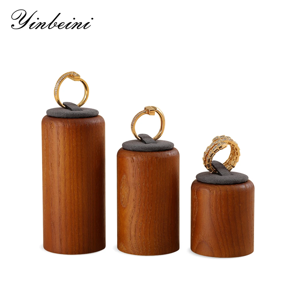 

YinBeiNi Ring Display Holder Wooden 3Pcs Ring Display Stand with Microfiber Ring Storage Organizer Rack Shop Show Prop SM035