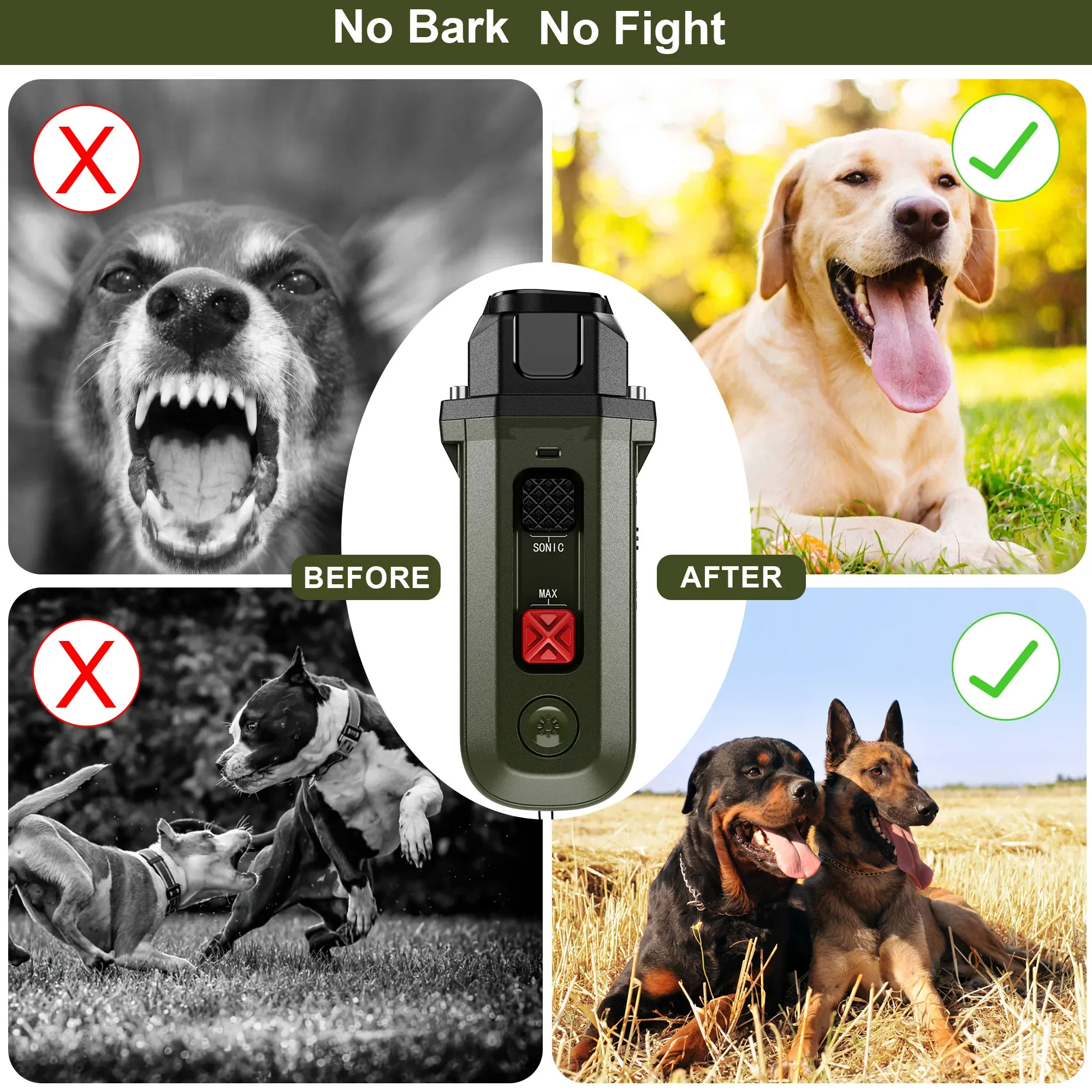 2 in 1 Waterproof Ultrasonic Dog Repeller Pet Clicker Deterrent Anti-Barking Dogs Training W/ Flash Long Standby Dog Accessories