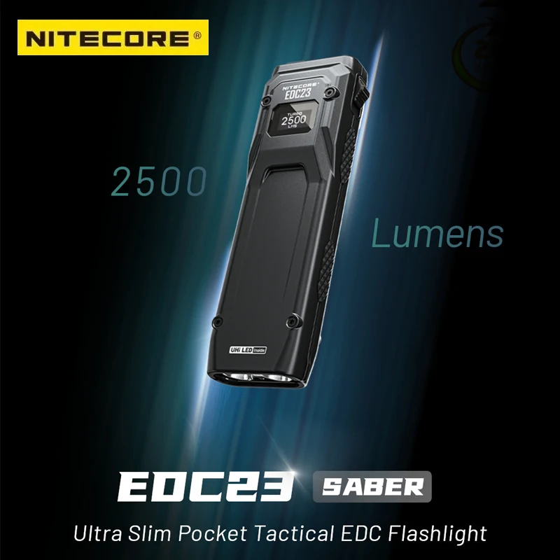 Nitecore EDC23 Ultra Slim Torch Light Pocket Tactical 2500 Lumen EDC Flashlight OLED Screen USB-C Rechargeable LED Lantern