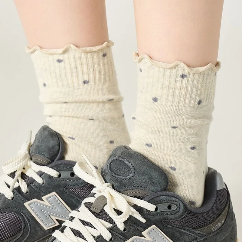 8 paires de chaussettes à pois pour femmes, automne-hiver, en coton, Coquette de café, chaussettes chaudes décontractées pour filles, bonneterie de haute qualité, 2025