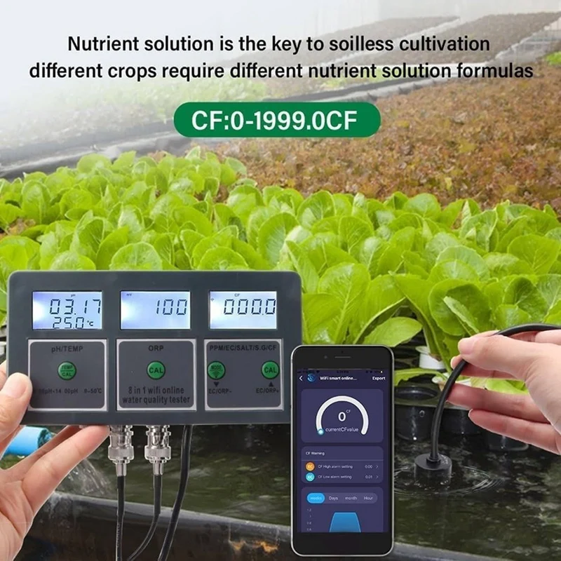 Tuya Wifi Water Quality Detector S.G/PH/EC/ORP/TDS/CF/SALT/TEMP Measuring Analyzer Water Monitor EU Plug