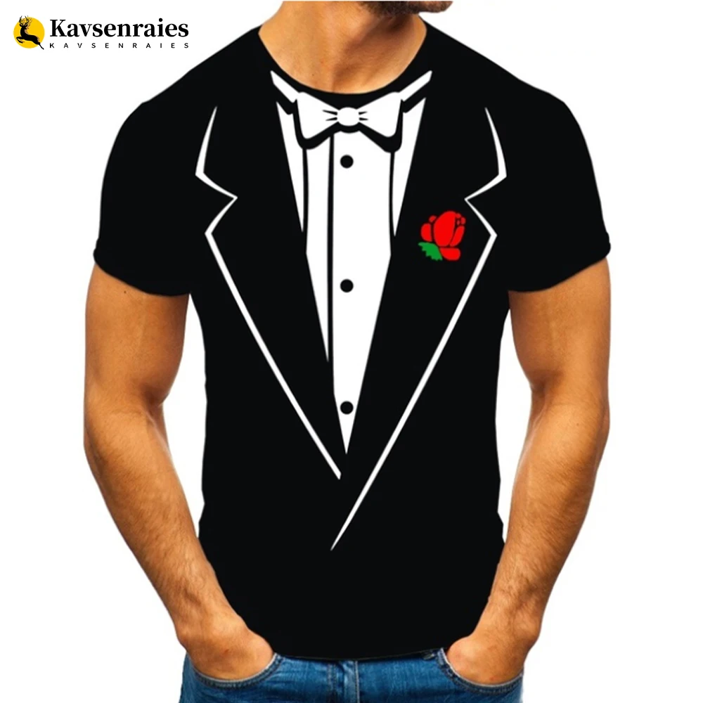 Bow Tie 3D T-shirt Men\'s Shirt Tuxedo Retro Tie Suit Printed T Shirt Summer Casual Short Sleeved Streetwear Funny Fake Suit Tops