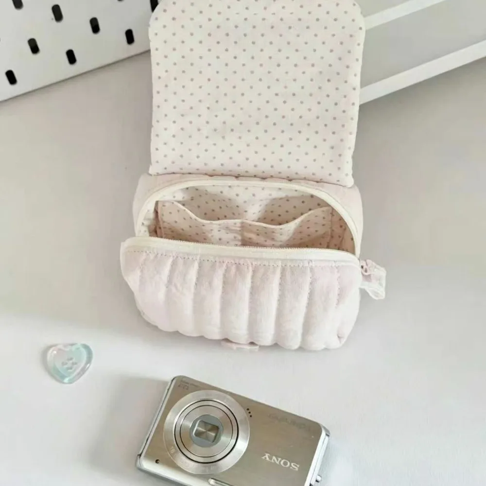 Pink Heart Large Capacity Storage Pouch  Aesthetic Ins Style Makeup Bag Portable Travel Organizer for CCD Camera Cosmetics