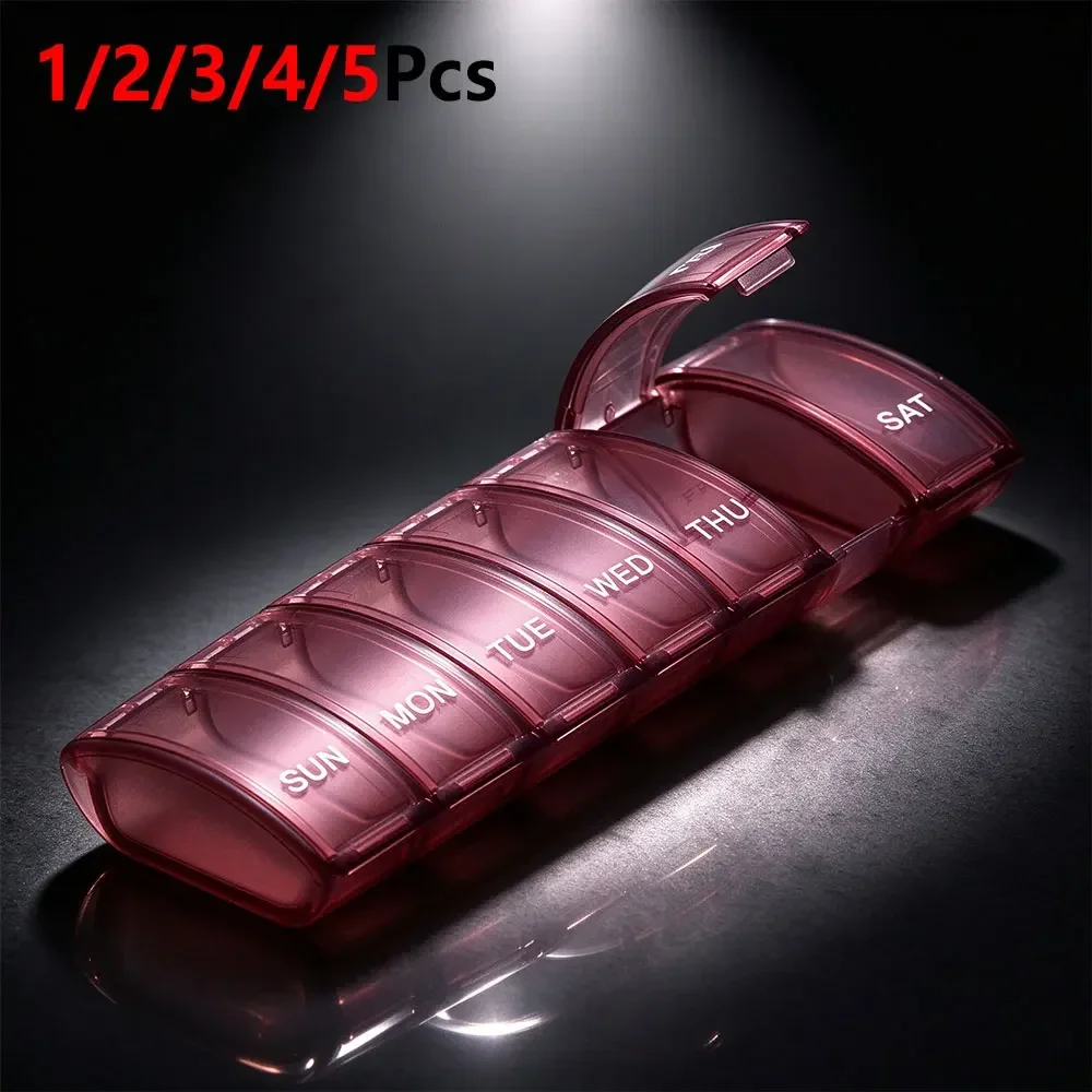 1/2/3/4/5Pcs Pocket Size Weekly Pill Case,7 Day Curved Medicine Organizer Box,Secure Snap Lid Pill Container,Lightweight Storage