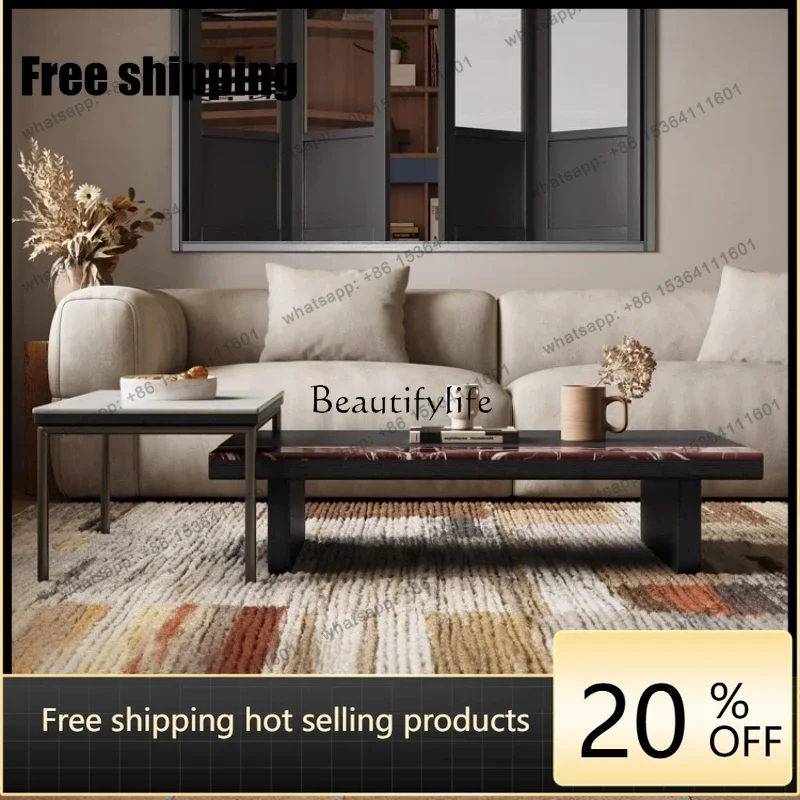 Factory Direct Italian Style Light Luxury Marble Coffee Table Living Room High-End Rectangular Coffee Table Set