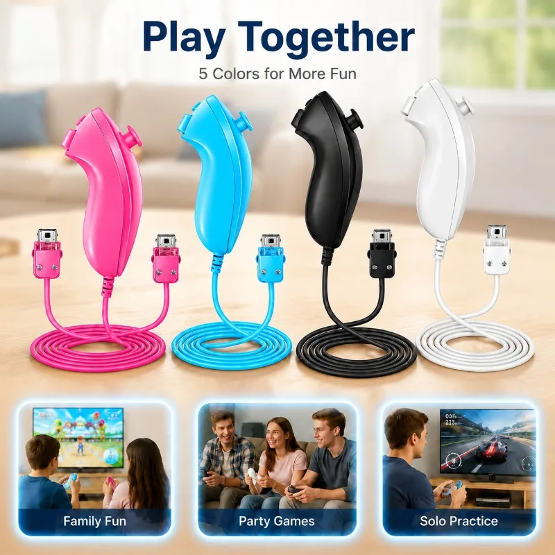 Set de Mandos Inalámbricos 2 en 1 para Wii, Manipulador Izquierdo y Derecho con Sensor de Aceleración de Movimiento Integrado, Control de Juego Portátil