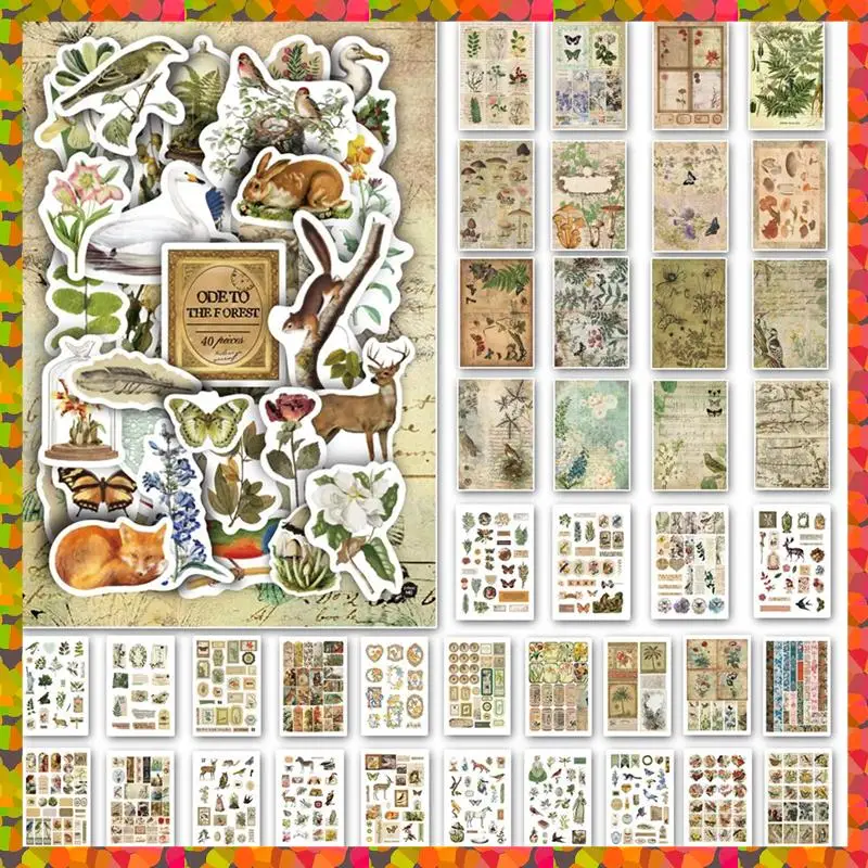 Promotion! Vintage Aesthetic Washi Stickers Paper For Scrapbooking, 40 Sheets Ephemera Book For Art Journaling