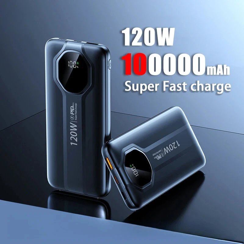 

100000mAh Power Bank 120W Fast Charging Battery Portable Mobile Phone External Battery Suitable for IPhone Slim Powerbank