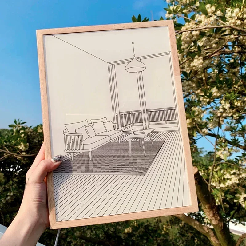 Art Tri Color Light Photo Frame Picture Frame LED Bedroom Night Light Wall Decoration Internet Celebrity Seaside Lines Acrylic