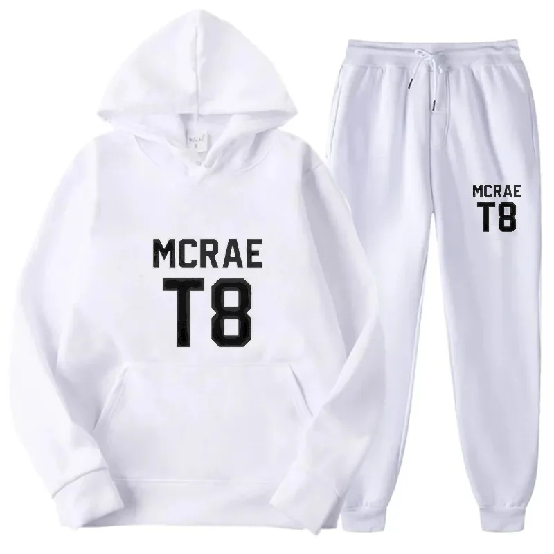 طقم هوديي سويت شيرت نسائي مطبوع باللون الأبيض وملابس ركض كاجوال مريحة للمنزل والارتداء اليومي