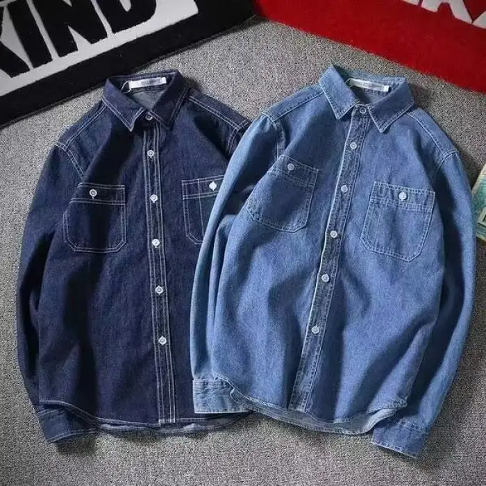 Loose Fit Long Sleeve Denim Shirt Men's Spring Autumn Thin Trendy Student Outerwear Hip Hop Casual Comfortable Breathable