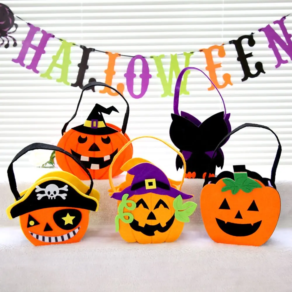 For Children Kids With Handle Halloween Decoration Trick Or Treat Non-woven Bag Gift Pouch Halloween Candy Bag Tote Bag