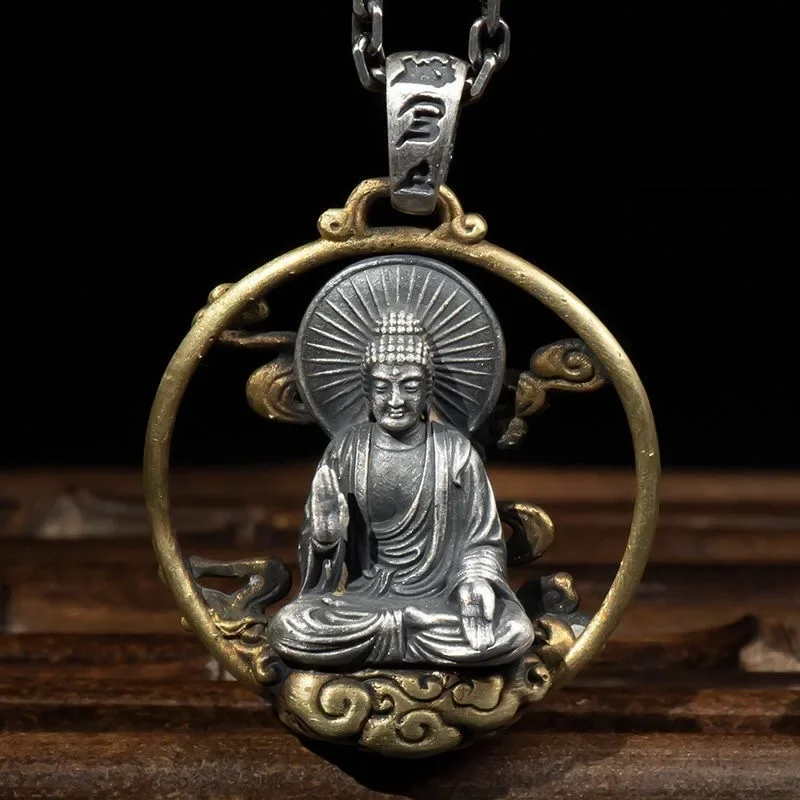 Fashion Vintage Buddha Pendant Necklace for Men Punk Religious Amulet Manjusri Bodhisattva Guanyin Trend Jewelry Gift