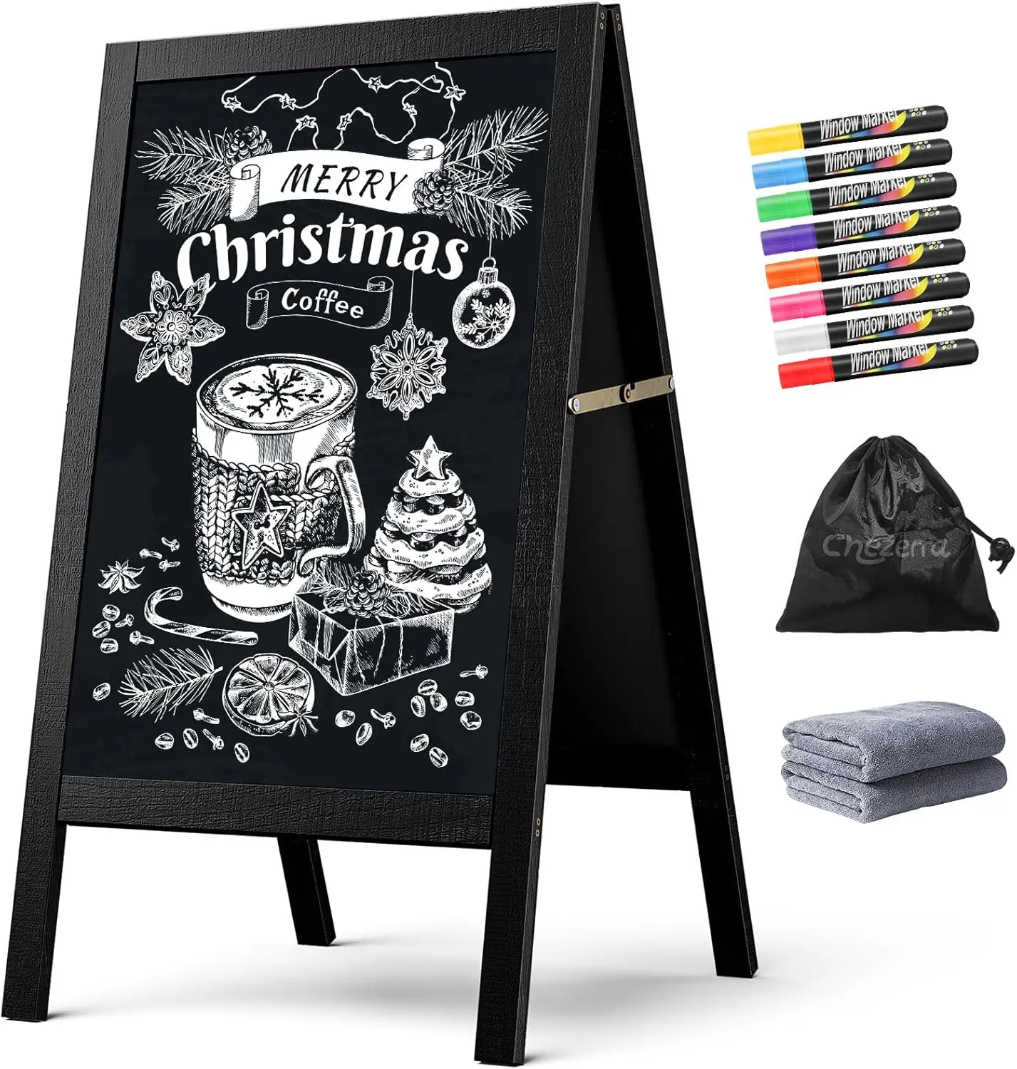 

Extra Large 40x20 Inch A-Frame Chalkboard Sign, Double-Sided Magnetic Blackboard with Markers for Cafes, Weddings, Parties