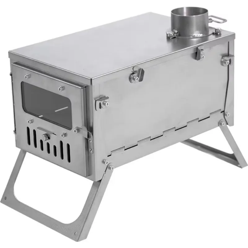 Fornello da campeggio per escursionismo più popolare in acciaio inossidabile Stufa a legna Stufa per tenda pieghevole per zaino in spalla a montaggio rapido