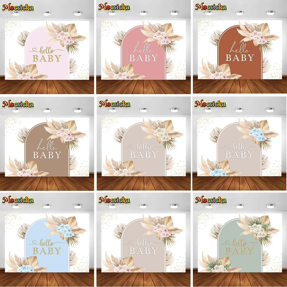 

Mocsicka Bohemian Backdrop Pampas Grass Hello Baby Newborn Welcome Party Decor Background Boho Flowers Studio Kits Banner