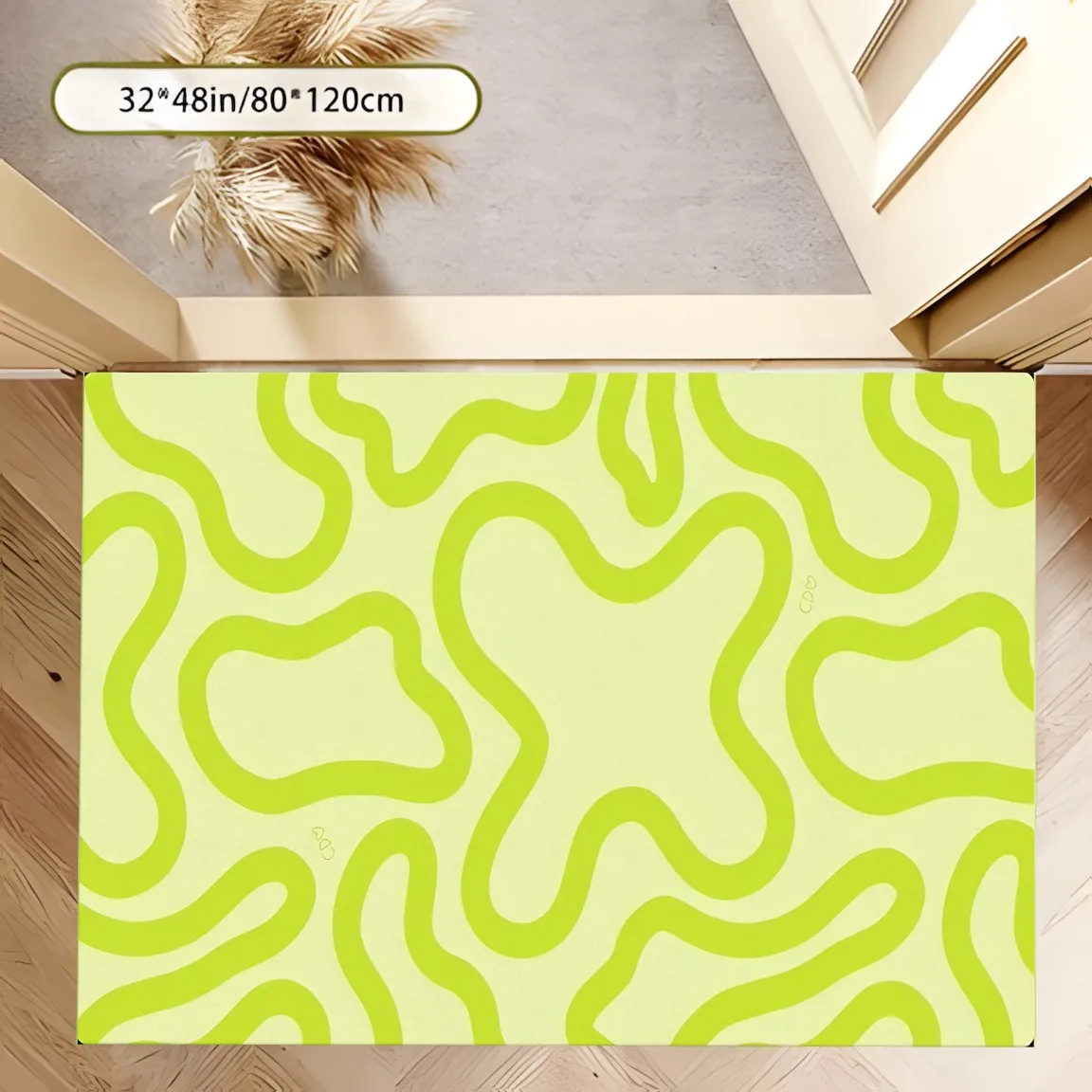 Green Irregular Streamlined Rug, Vibrant Dopamine Style Carpet for Living Room Bedroom