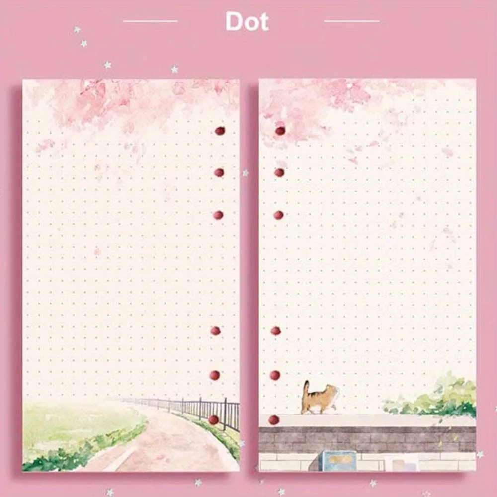 80 Sheets A6 Loose Leaf Paper Notebook Replace Paper with Kawaii Cat Sakura Design Line Grid Blank Pages for Planner Binder