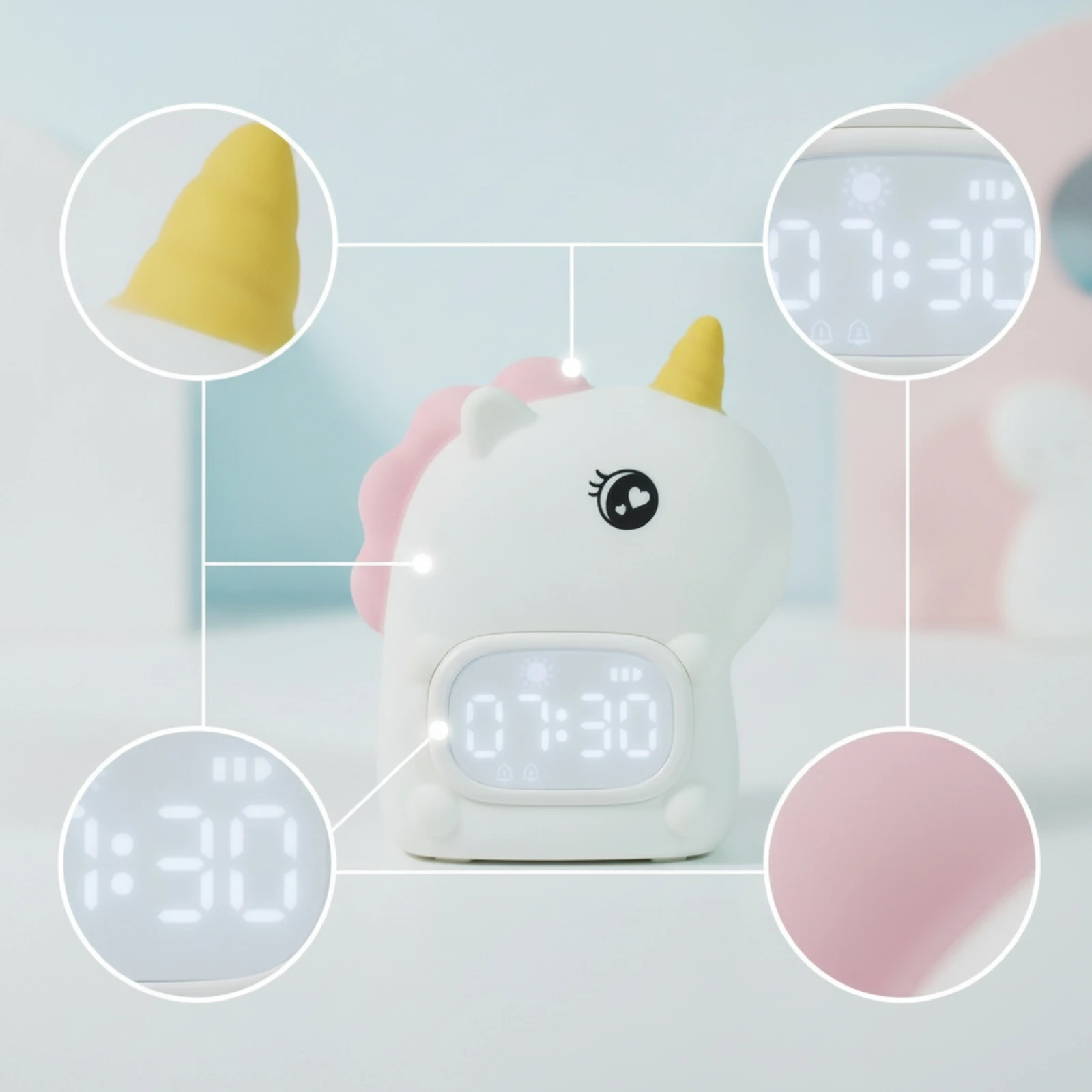 Alarm Clock Lamp Rechargeable Clock Lamp Silicone Nightlight Digital Compact for Children, Nightstand, Nursery