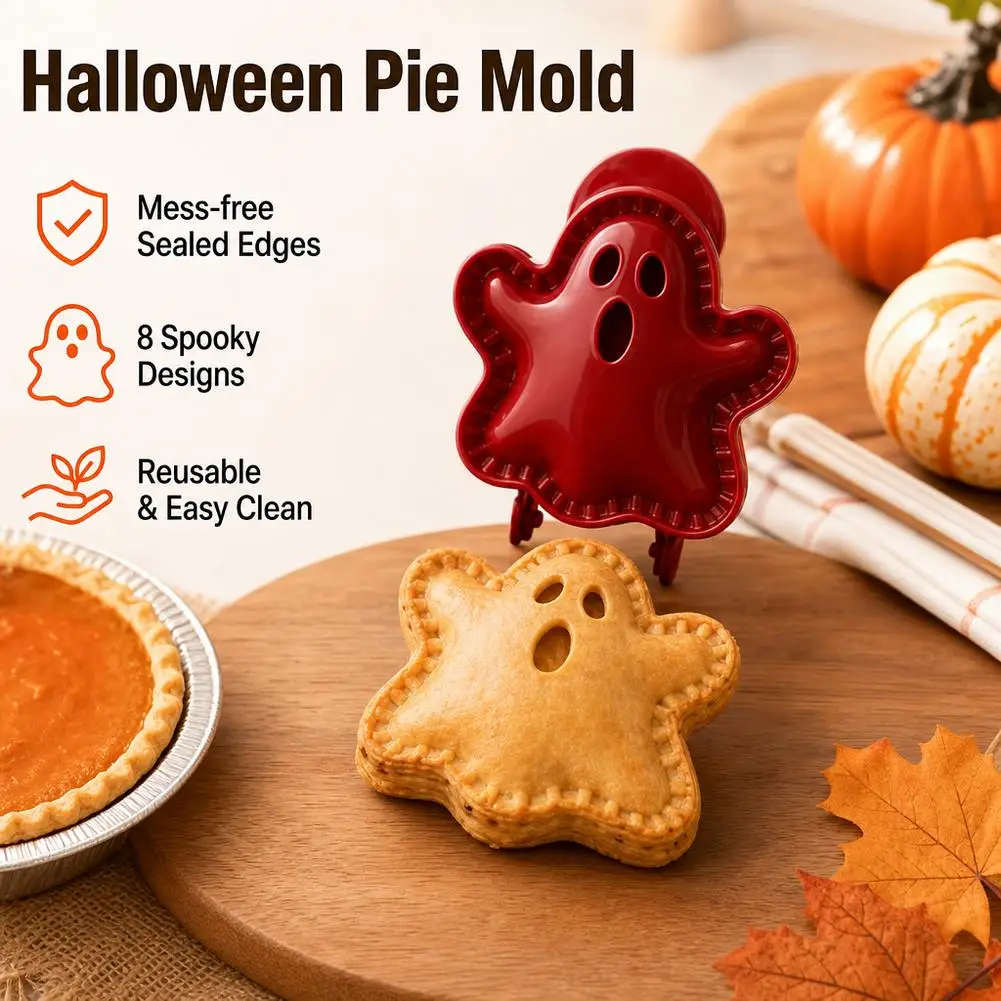 Halloween Mini Hand Pie Molds Set, 3D Pumpkin Ghost Bat Pastry Dough Press Stamp & Sealer, Food Grade Baking Mold Tool for Holid